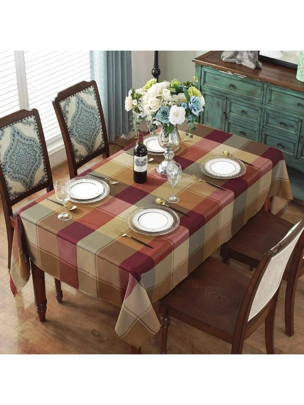 Checkered Rectangle Tablecloth - Heavyweight Spillproof Polyester for Dining